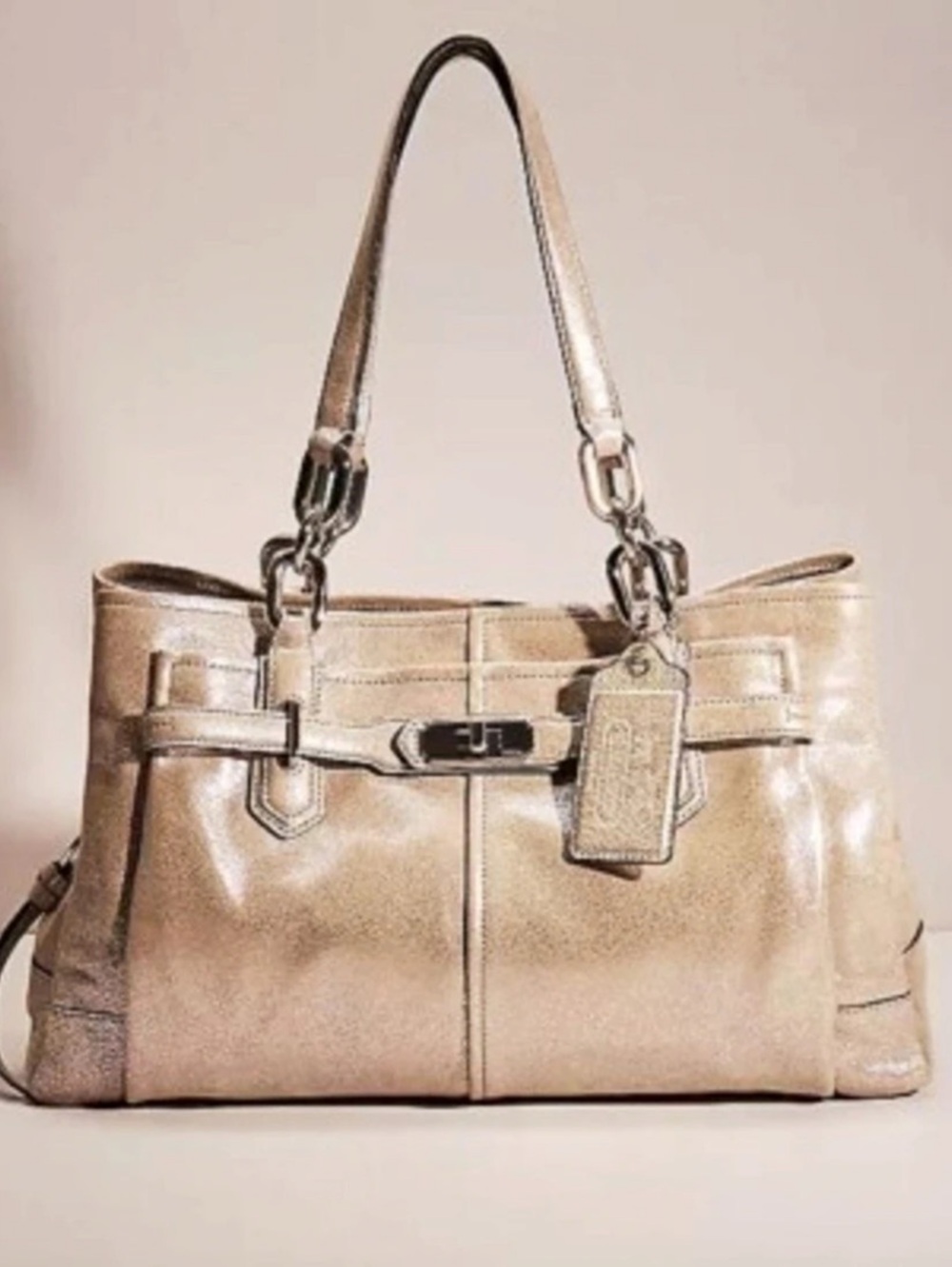 Coach Patent Shoulder Bag in Brown